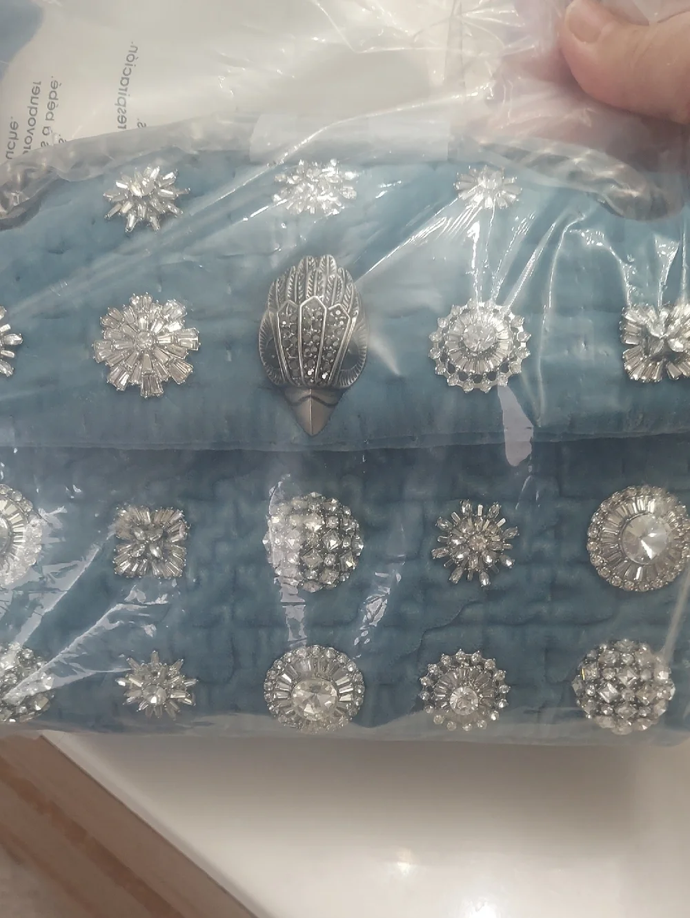 New Kurt Geiger Blue Embellished Purse with Crystal Studs
